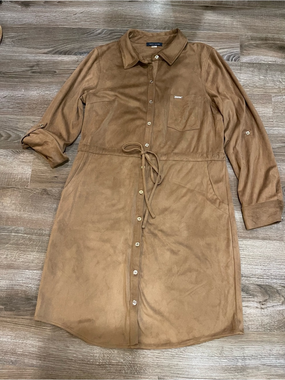 Tommy Hilfiger Size 10 Faux Suede Shirt Dress Camel Brown Belted
